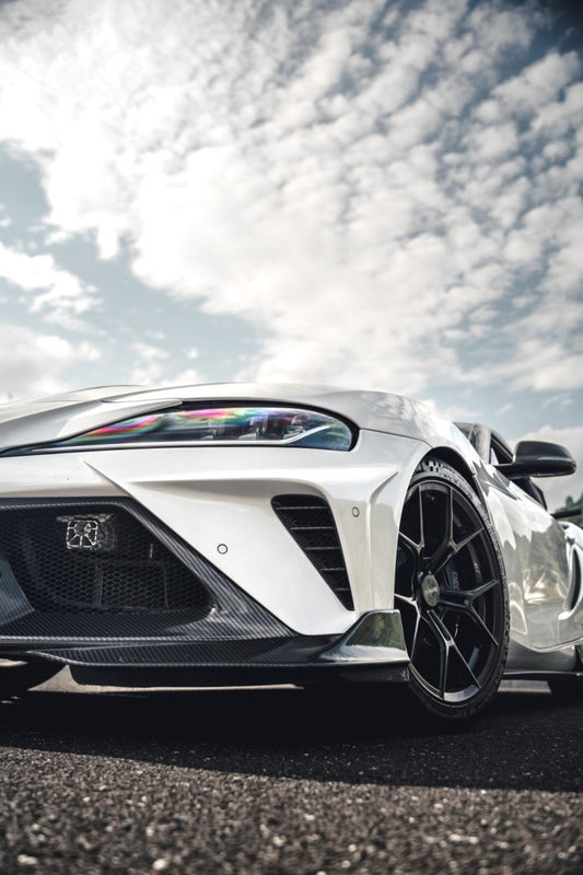 Toyota Supra MK5 A90 A91 3.0 2.0 2020-ON with Aftermarket Parts - "Alerion" Narrow Body Front Bumper & Lip Carbon Fiber / FRP from Robot Craftsman