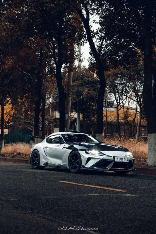 Toyota Supra MK5 A90 A91 3.0 2.0 2020-ON with Aftermarket Parts - "Alerion" Narrow Body Front Bumper & Lip Carbon Fiber / FRP from Robot Craftsman