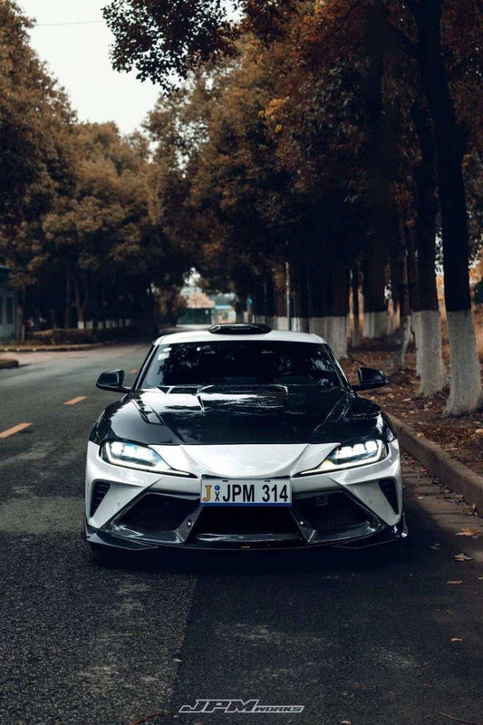 Toyota Supra MK5 A90 A91 3.0 2.0 2020-ON with Aftermarket Parts - "Alerion" Narrow Body Front Bumper & Lip Carbon Fiber / FRP from Robot Craftsman