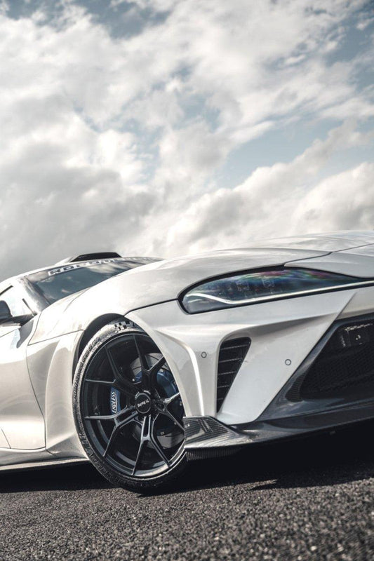 Toyota Supra MK5 A90 A91 3.0 2.0 2020-ON with Aftermarket Parts - "Alerion" Narrow Body Front Bumper & Lip Carbon Fiber / FRP from Robot Craftsman