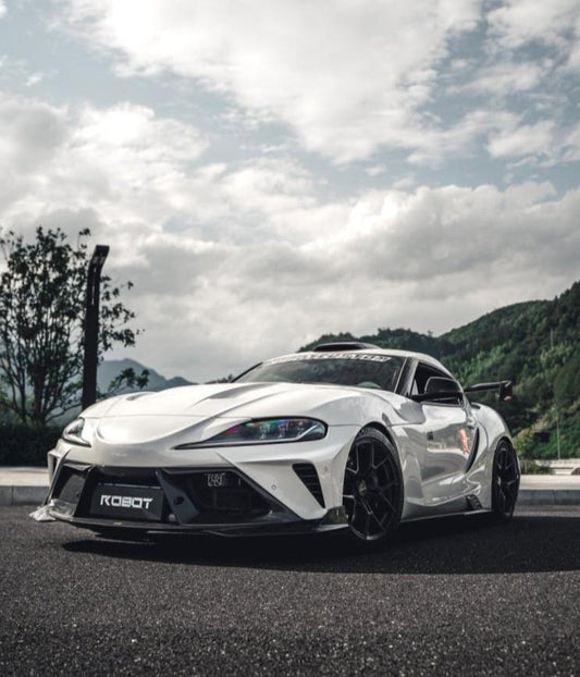 Toyota Supra MK5 A90 A91 3.0 2.0 2020-ON with Aftermarket Parts - "Alerion" Narrow Body Front Bumper & Lip Carbon Fiber / FRP from Robot Craftsman