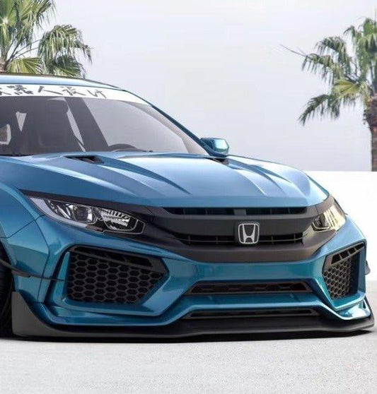 Honda Civic 10th Gen FC1 FC2 FC5 FC6 2016 2017 2018 2019 2020 2021 & Civic 10th Gen FC3 FC4 2017 2018 2019 2020 2021 & Civic 10th Gen FK7 2017 2018 2019 2020 2021 with Aftermarket Parts - Front Bumper & Front Lip Carbon Fiber / FRP from Robot Craftsman