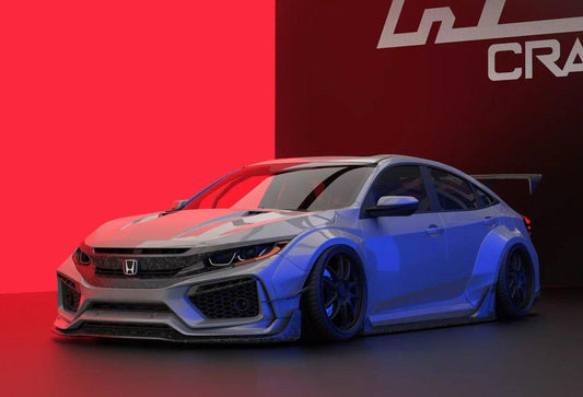Honda Civic 10th Gen FC1 FC2 FC5 FC6 2016 2017 2018 2019 2020 2021 & Civic 10th Gen FC3 FC4 2017 2018 2019 2020 2021 & Civic 10th Gen FK7 2017 2018 2019 2020 2021 with Aftermarket Parts - Front Bumper & Front Lip Carbon Fiber / FRP from Robot Craftsman