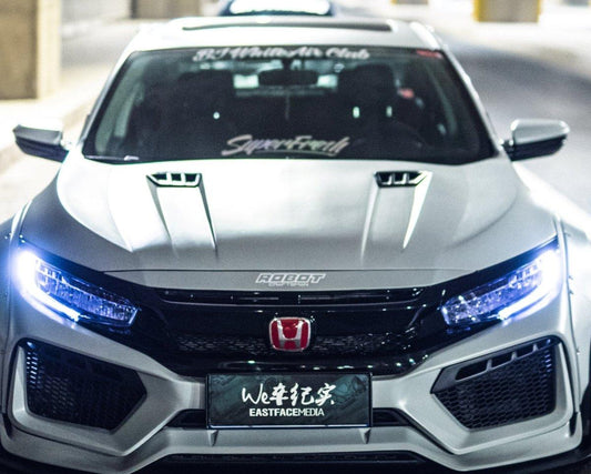 Honda Civic 10th Gen FC1 FC2 FC5 FC6 2016 2017 2018 2019 2020 2021 & Civic 10th Gen FC3 FC4 FK7 2017 2018 2019 2020 2021 with Aftermarket Parts - V1 Hood Bonnet Carbon Fiber / FRP from Robot Craftsman