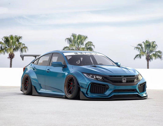 Honda Civic 10th Gen FC1 FC2 FC5 FC6 2016 2017 2018 2019 2020 2021 & Civic 10th Gen FC3 FC4 2017 2018 2019 2020 2021 & Civic 10th Gen FK7 2017 2018 2019 2020 2021 (compatible with ROBOT CRAFTSMAN front bumper with widebody kit) with Aftermarket Parts - Front Bumper Canards Carbon Fiber / FRP from Robot Craftsman