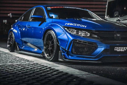 Honda Civic 10th Gen FC1 FC2 FC5 FC6 2016 2017 2018 2019 2020 2021 & Civic 10th Gen FC3 FC4 2017 2018 2019 2020 2021 & Civic 10th Gen FK7 2017 2018 2019 2020 2021 (compatible with ROBOT CRAFTSMAN front bumper with widebody kit) with Aftermarket Parts - Front Bumper Canards Carbon Fiber / FRP from Robot Craftsman