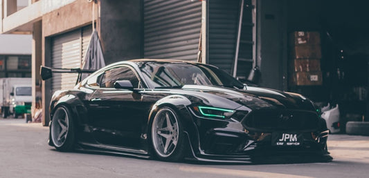 Ford Mustang Ecoboost V6 GT S550.1 2015 2016 2017 with Aftermarket Parts - "CAVALIER" Hood & Replacement Hood Carbon Fiber / FRP from Robot Craftsman