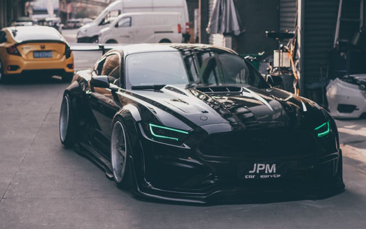 Ford Mustang Ecoboost V6 GT S550.1 2015 2016 2017 with Aftermarket Parts - "CAVALIER" Hood & Replacement Hood Carbon Fiber / FRP from Robot Craftsman