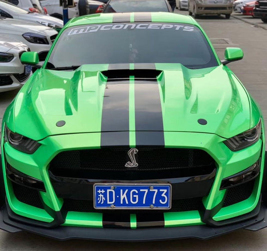Ford Mustang Ecoboost V6 GT S550.1 2015 2016 2017 with Aftermarket Parts - "CAVALIER" Hood & Replacement Hood Carbon Fiber / FRP from Robot Craftsman