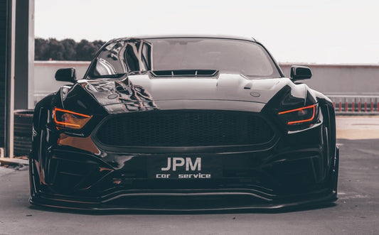 Ford Mustang Ecoboost V6 GT S550.1 2015 2016 2017 with Aftermarket Parts - "CAVALIER" Hood & Replacement Hood Carbon Fiber / FRP from Robot Craftsman