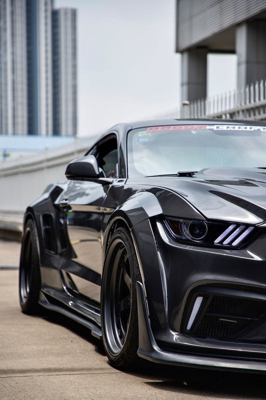 Ford Mustang Ecoboost V6 GT S550.1 2015 2016 2017 with Aftermarket Parts - "CAVALIER" Hood & Replacement Hood Carbon Fiber / FRP from Robot Craftsman