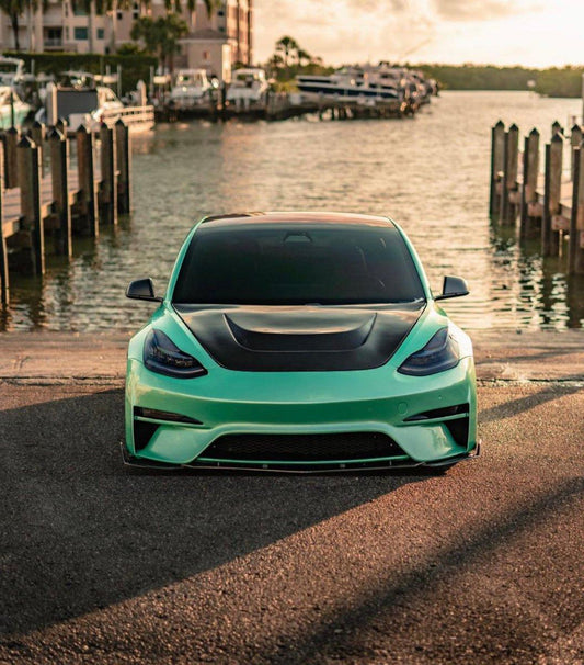 Tesla Model 3 Performance Long Range Standard Base 2017 2018 2019 2020 2021 2022 2023 with Aftermarket Parts - Crypton Front Bumper & Lip Carbon Fiber / FRP from Robot Craftsman