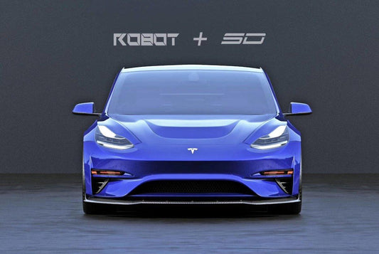 Tesla Model 3 Performance Long Range Standard Base 2017 2018 2019 2020 2021 2022 2023 with Aftermarket Parts - Crypton Front Bumper & Lip Carbon Fiber / FRP from Robot Craftsman