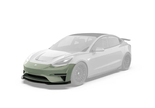 Tesla Model 3 Performance Long Range Standard Base 2017 2018 2019 2020 2021 2022 2023 with Aftermarket Parts - Crypton Front Bumper & Lip Carbon Fiber / FRP from Robot Craftsman