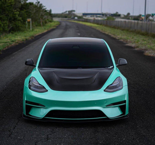 Tesla Model 3 Performance Long Range Standard Base 2017 2018 2019 2020 2021 2022 2023 with Aftermarket Parts - Crypton Front Bumper & Lip Carbon Fiber / FRP from Robot Craftsman