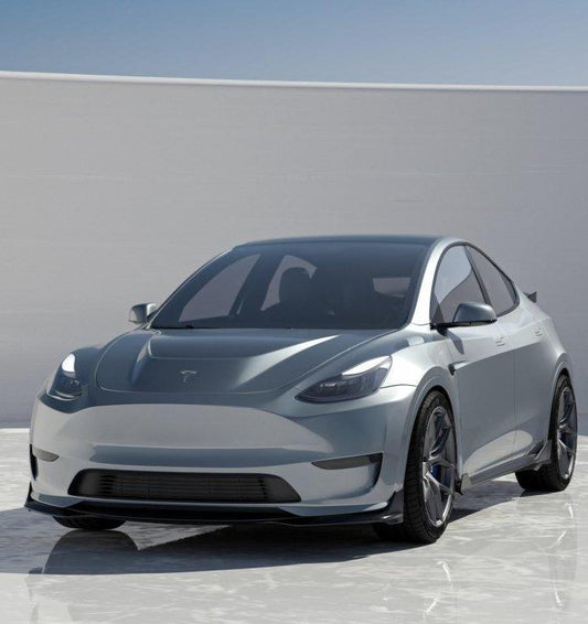Tesla Model Y Performance AWD Long Range RWD Standard 2020 2021 2023 2024 with Aftermarket Parts - "CRYPTON" Front Lip & Corner Splitters Carbon Fiber / FRP from Robot Craftsman