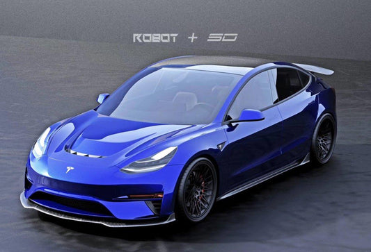 Tesla Model 3 Performance Long Range Standard Base 2017 2018 2019 2020 2021 2022 2023 with Aftermarket Parts - "Crypton" Hood Bonnet Carbon Fiber / FRP from Robot Craftsman