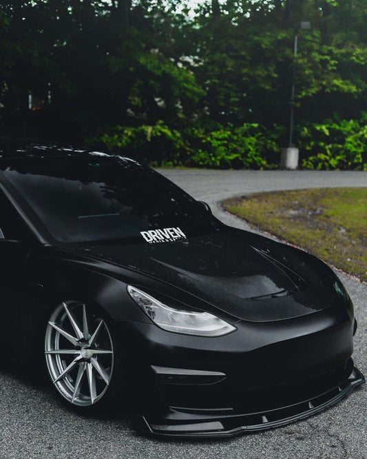 Tesla Model 3 Performance Long Range Standard Base 2017 2018 2019 2020 2021 2022 2023 with Aftermarket Parts - "Crypton" Hood Bonnet Carbon Fiber / FRP from Robot Craftsman