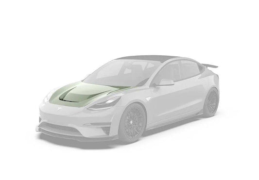 Tesla Model 3 Performance Long Range Standard Base 2017 2018 2019 2020 2021 2022 2023 with Aftermarket Parts - "Crypton" Hood Bonnet Carbon Fiber / FRP from Robot Craftsman