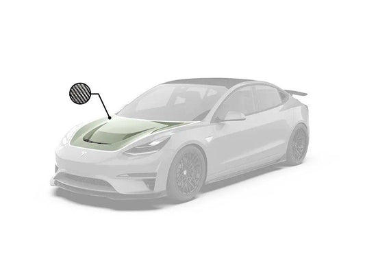 Tesla Model 3 Performance Long Range Standard Base 2017 2018 2019 2020 2021 2022 2023 with Aftermarket Parts - "Crypton" Hood Bonnet Carbon Fiber / FRP from Robot Craftsman