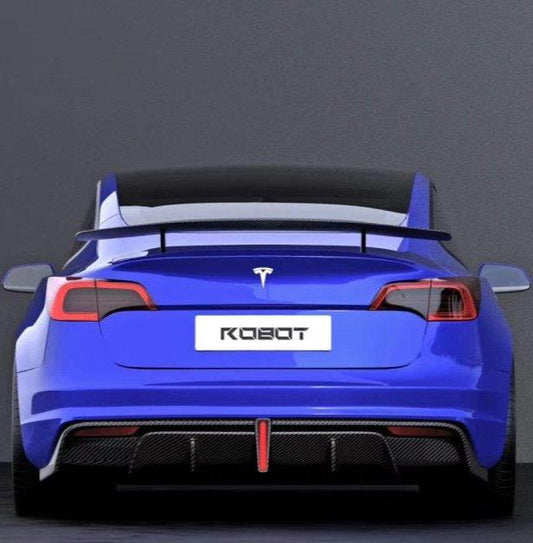 Tesla Model 3 Performance Long Range Standard Base 2017 2018 2019 2020 2021 2022 2023 with Aftermarket Parts - Crypton Rear Bumper & Diffuser Carbon Fiber / FRP from Robot Craftsman