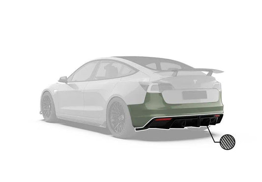 Tesla Model 3 Performance Long Range Standard Base 2017 2018 2019 2020 2021 2022 2023 with Aftermarket Parts - Crypton Rear Bumper & Diffuser Carbon Fiber / FRP from Robot Craftsman