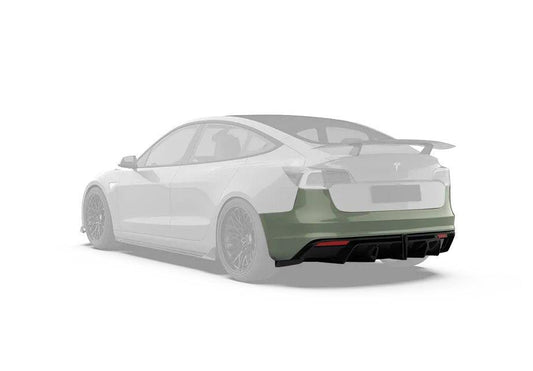 Tesla Model 3 Performance Long Range Standard Base 2017 2018 2019 2020 2021 2022 2023 with Aftermarket Parts - Crypton Rear Bumper & Diffuser Carbon Fiber / FRP from Robot Craftsman