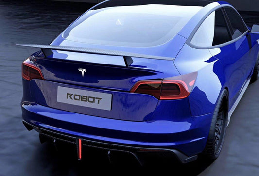 Tesla Model 3 Performance Long Range Standard Base 2017 2018 2019 2020 2021 2022 2023 with Aftermarket Parts - Crypton Rear Spoiler Wing Carbon Fiber / FRP from Robot Craftsman