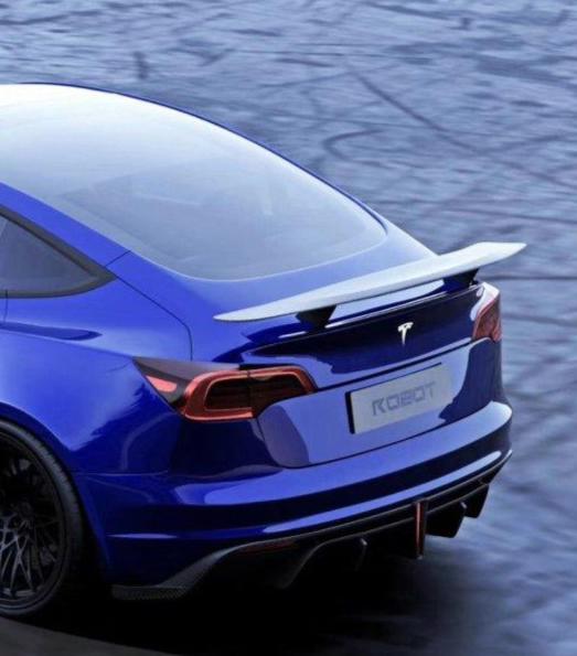 Tesla Model 3 Performance Long Range Standard Base 2017 2018 2019 2020 2021 2022 2023 with Aftermarket Parts - Crypton Rear Spoiler Wing Carbon Fiber / FRP from Robot Craftsman