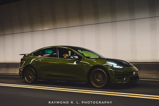 Tesla Model 3 Performance Long Range Standard Base 2017 2018 2019 2020 2021 2022 2023 with Aftermarket Parts - Crypton Rear Spoiler Wing Carbon Fiber / FRP from Robot Craftsman