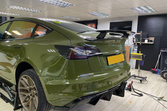 Tesla Model 3 Performance Long Range Standard Base 2017 2018 2019 2020 2021 2022 2023 with Aftermarket Parts - Crypton Rear Spoiler Wing Carbon Fiber / FRP from Robot Craftsman