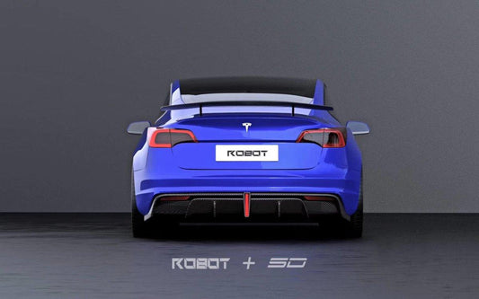 Tesla Model 3 Performance Long Range Standard Base 2017 2018 2019 2020 2021 2022 2023 with Aftermarket Parts - Crypton Rear Spoiler Wing Carbon Fiber / FRP from Robot Craftsman