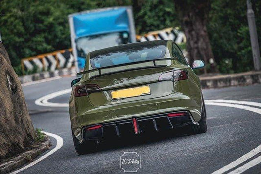 Tesla Model 3 Performance Long Range Standard Base 2017 2018 2019 2020 2021 2022 2023 with Aftermarket Parts - Crypton Rear Spoiler Wing Carbon Fiber / FRP from Robot Craftsman