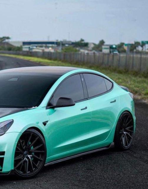 Tesla Model 3 Performance Long Range Standard Base 2017-2023 with Aftermarket Parts - Crypton Side Skirts Carbon Fiber / FRP from Robot Craftsman