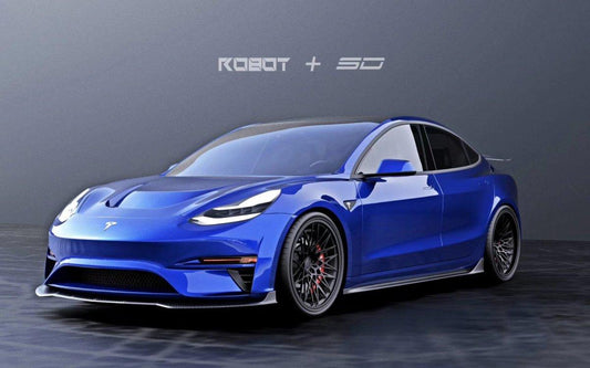 Tesla Model 3 Performance Long Range Standard Base 2017-2023 with Aftermarket Parts - Crypton Side Skirts Carbon Fiber / FRP from Robot Craftsman