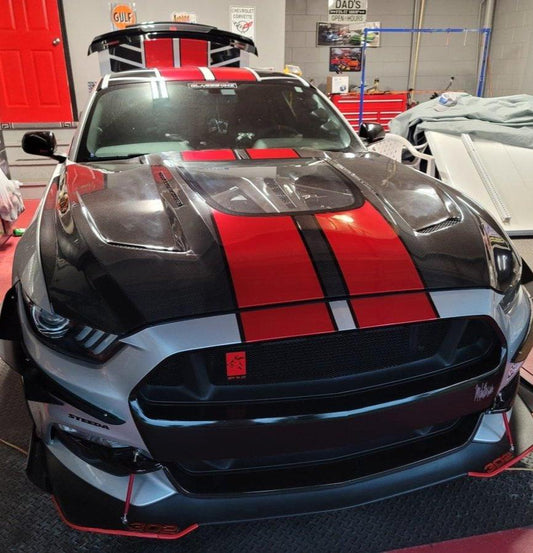 Ford Mustang Ecoboost V6 GT S550.1 2015-2017 & Mustang Ecoboost V6 GT March1 Bullitt S550.2 2018-2023 with Aftermarket Parts - "DAWN" Hood Bonnet Carbon Fiber / FRP from Robot Craftsman