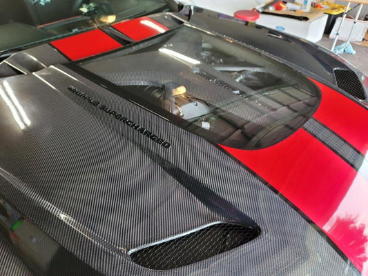 Ford Mustang Ecoboost V6 GT S550.1 2015-2017 & Mustang Ecoboost V6 GT March1 Bullitt S550.2 2018-2023 with Aftermarket Parts - "DAWN" Hood Bonnet Carbon Fiber / FRP from Robot Craftsman
