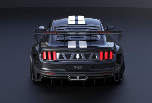 Ford Mustang Ecoboost V6 GT March1 Bullitt S550.1 S550.2 2015 2016 2017 2018 2019 2020 2021 2022 2023 with Aftermarket Parts - "DAWN & DUSK" Trunk Deck Lid Back Cover with Wooden Boat Badge Carbon Fiber / FRP from Robot Craftsman