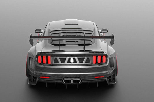 Ford Mustang Ecoboost V6 GT March1 Bullitt S550.1 S550.2 2015 2016 2017 2018 2019 2020 2021 2022 2023 with Aftermarket Parts - "DAWN & DUSK" Trunk Deck Lid Back Cover with Wooden Boat Badge Carbon Fiber / FRP from Robot Craftsman