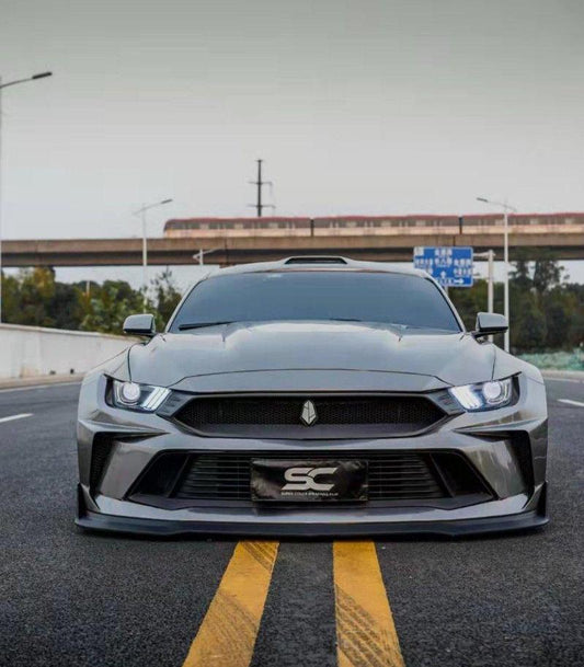 Ford Mustang Ecoboost V6 GT 2015 2016 2017 & Mustang Ecoboost V6 GT S550.1 2015 2016 2017 & Mustang Ecoboost V6 GT March1 Bullitt S550.2 2018 2019 2020 2021 2022 2023 with Aftermarket Parts - DUSK Front Bumper & Lip (Badge included) & Replacement Front Lip Only Carbon Fiber / FRP from Robot Craftsman