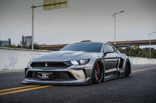 Ford Mustang Ecoboost V6 GT 2015 2016 2017 & Mustang Ecoboost V6 GT S550.1 2015 2016 2017 & Mustang Ecoboost V6 GT March1 Bullitt S550.2 2018 2019 2020 2021 2022 2023 with Aftermarket Parts - DUSK Front Bumper & Lip (Badge included) & Replacement Front Lip Only Carbon Fiber / FRP from Robot Craftsman