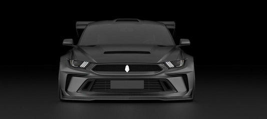 Ford Mustang Ecoboost V6 GT 2015 2016 2017 & Mustang Ecoboost V6 GT S550.1 2015 2016 2017 & Mustang Ecoboost V6 GT March1 Bullitt S550.2 2018 2019 2020 2021 2022 2023 with Aftermarket Parts - DUSK Front Bumper & Lip (Badge included) & Replacement Front Lip Only Carbon Fiber / FRP from Robot Craftsman