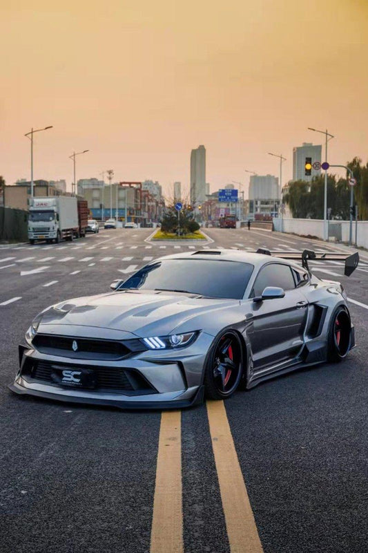 Ford Mustang Ecoboost V6 GT 2015 2016 2017 & Mustang Ecoboost V6 GT S550.1 2015 2016 2017 & Mustang Ecoboost V6 GT March1 Bullitt S550.2 2018 2019 2020 2021 2022 2023 with Aftermarket Parts - DUSK Front Bumper & Lip (Badge included) & Replacement Front Lip Only Carbon Fiber / FRP from Robot Craftsman