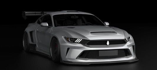 Ford Mustang Ecoboost V6 GT 2015 2016 2017 & Mustang Ecoboost V6 GT S550.1 2015 2016 2017 & Mustang Ecoboost V6 GT March1 Bullitt S550.2 2018 2019 2020 2021 2022 2023 with Aftermarket Parts - DUSK Front Bumper & Lip (Badge included) & Replacement Front Lip Only Carbon Fiber / FRP from Robot Craftsman