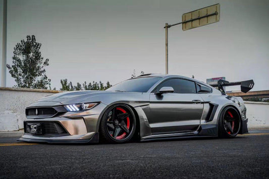 Ford Mustang Ecoboost V6 GT 2015 2016 2017 & Mustang Ecoboost V6 GT S550.1 2015 2016 2017 & Mustang Ecoboost V6 GT March1 Bullitt S550.2 2018 2019 2020 2021 2022 2023 with Aftermarket Parts - DUSK Front Bumper & Lip (Badge included) & Replacement Front Lip Only Carbon Fiber / FRP from Robot Craftsman
