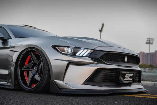Ford Mustang Ecoboost V6 GT 2015 2016 2017 & Mustang Ecoboost V6 GT S550.1 2015 2016 2017 & Mustang Ecoboost V6 GT March1 Bullitt S550.2 2018 2019 2020 2021 2022 2023 with Aftermarket Parts - DUSK Front Bumper & Lip (Badge included) & Replacement Front Lip Only Carbon Fiber / FRP from Robot Craftsman