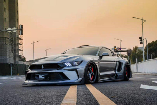 Ford Mustang Ecoboost V6 GT 2015 2016 2017 & Mustang Ecoboost V6 GT S550.1 2015 2016 2017 & Mustang Ecoboost V6 GT March1 Bullitt S550.2 2018 2019 2020 2021 2022 2023 with Aftermarket Parts - DUSK Front Bumper & Lip (Badge included) & Replacement Front Lip Only Carbon Fiber / FRP from Robot Craftsman