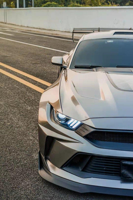 Ford Mustang Ecoboost V6 GT 2015 2016 2017 & Mustang Ecoboost V6 GT S550.1 2015 2016 2017 & Mustang Ecoboost V6 GT March1 Bullitt S550.2 2018 2019 2020 2021 2022 2023 with Aftermarket Parts - DUSK Front Bumper & Lip (Badge included) & Replacement Front Lip Only Carbon Fiber / FRP from Robot Craftsman