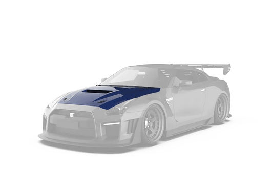 Nissan GTR Nismo Black Edition Track Edition Premium Base 2008 2009 2010 2011 2012 2013 2014 2015 2016 (for installation on 2017-2024 vehicles, 2008-2016 front bumper is recommended) with Aftermarket Parts - "Godzilla" Hood Bonnet Carbon Fiber / FRP from Robot Craftsman
