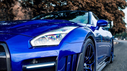 Nissan GTR Nismo Black Edition Track Edition Premium Base CBA DBA 2008 2009 2010 2011 2012 2013 2014 2015 2016 (for installation on 2017 2018 2019 2020 2021 2022 2023 2024 vehicles, 2008 2009 2010 2011 2012 2013 2014 2015 2016 hood is recommended) with Aftermarket Parts - "Godzilla" Narrow Body Front Bumper & Front Lip Carbon Fiber / FRP from Robot Craftsman